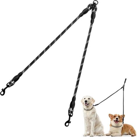 Bardusch-Double Laisse pour Chien/Séparateur de laisses pour Deux/Aucun embrouillement/Corde d'escalade/Convient aux Petits, Moyens et Grands Chiens/Noir (1/4)