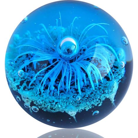 Farbige Glaskugel mit Meereslebewesen-Figur, ein Geschenk für Meeresliebhaber, Dekoration, Aquariumdekoration, Bürodekoration für Ozeanliebhaber (Anemonen)