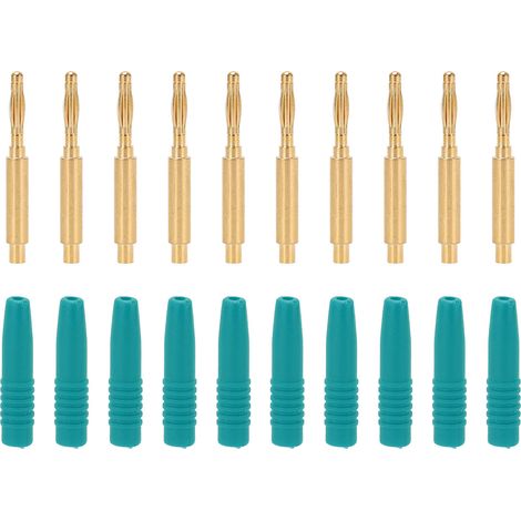 Lot de 10 fiches banane mâle dorées 2mm, connecteurs métalliques isolés avec boîtier pour équipement de test vert (1/5)