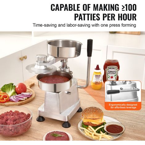 Presse à galettes hamburger pro, fabricant de steaks avec 3 moules interchangeables 10/13/15 cm, en acier inoxydable robuste, avec 1500 feuilles (1/5)