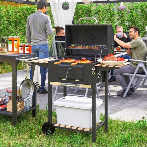 Barbecue charbon en acier inoxydable à roulettes avec couvercle et thermomètre HAVRYA (1/3)