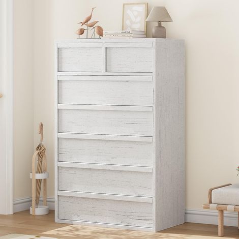 IDEALHOUSE Commode Haute 7 Tiroirs Blanc Antique (1/5)
