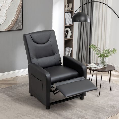 Poltrona reclinabile con poggiapiedi retrattile, schienale regolabile in 3 posizioni, pelle PU nera, 76×67×95 cm (1/5)