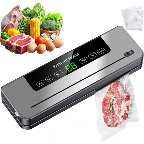 Machine à emballer sous vide portable 5 en 1, puissante machine à emballer sous vide les aliments frais, machine à emballer les aliments humides/secs, 30 sachets sous vide rapides inclus (noir) (1/5)
