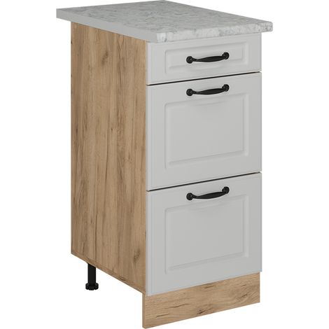 Küchenunterschrank R-Line, Weiß Landhaus, 40 cm mit Schubladen, AP Marmor, Vicco