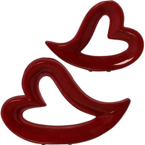Setzen Sie 2 Figuren in rotes Keramikherz 35x7x24.5 + 27x4.5x19cmpour alle Stile, um dem Haus eine Note zu verleihen (1/3)