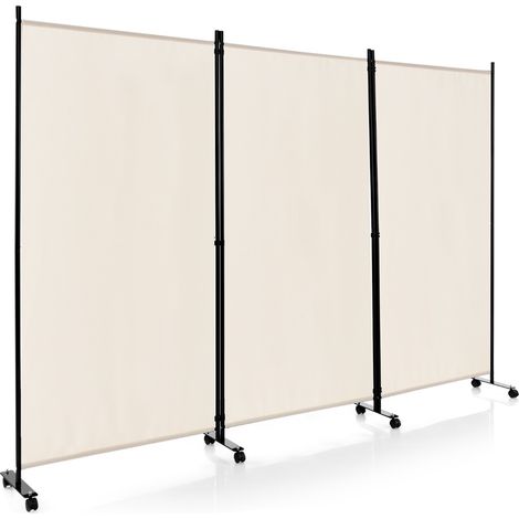Divisorio a 3 pannelli in tessuto portatile con ruote per privacy, Divisorio indipendente per casa e ufficio Beige (1/4)