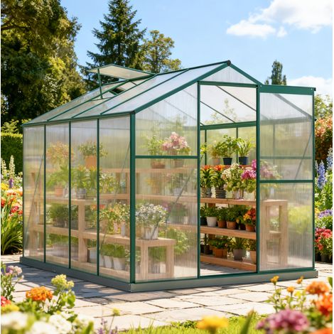 Serre de jardin aluminium 4,75 m² 253 x 190 x 200 cm avec fondation, lucarne, porte coulissante (1/5)