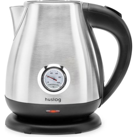 Bouilloire Électrique Rétro 1,7L, 2200W, Thermomètre Intégré, Chauffage Rapide, Acier Inoxydable, Sans Fil avec Base 360°, Arrêt Automatique, Design Vintage, Argenté (1/5)