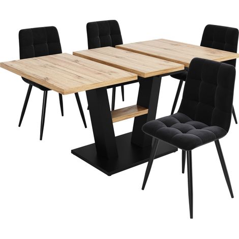 Ensemble repas 5 pièces, table extensible 118-157 x 70 cm avec 4 chaises, idéal cuisine et salon, mobilier avec pieds en V, table et chaises pour salle à manger. (1/5)