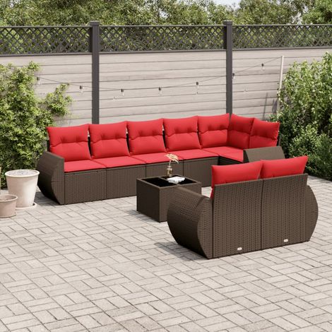 9-teiliges Gartensofa-Set mit Kissen, braun, Polyrattan (1/5)