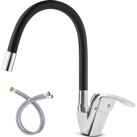 Grifo mezclador monomando Manguera giratoria flexible para fregadero de cocina  Color: Negro
