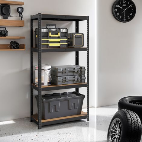 Étagère de Rangement à 4 Niveaux, Rayonnage Métallique Industriel, Capacité 520 kg, pour Salon, Cuisine, Noir