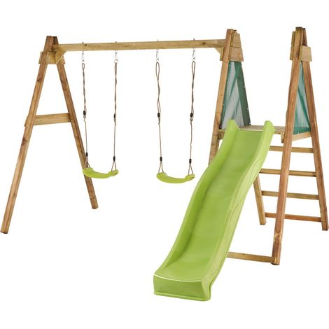 KANGUI Portique balançoire et toboggan en bois WINDI - Vert