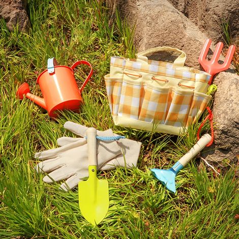 Lot de 6 outils de jardin enfant avec sac de transport, jouets de plage et jardin, cadeau pour enfants (1/5)