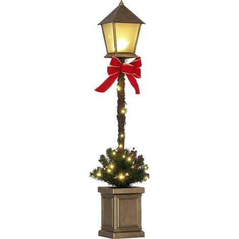 Lampadaire de Noël LED H.1,2 m style réverbère - décoration incluse - aspect bronze antique (1/5)