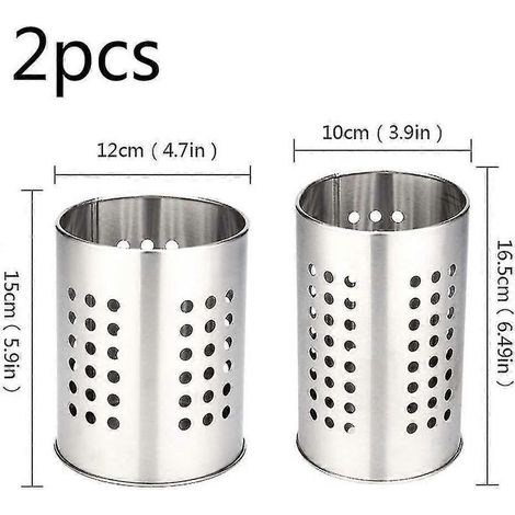 GYFDYM Lot de 2 porte-ustensiles de cuisine en acier inoxydable, grand rangement antirouille pour ustensiles et couverts. (1/4)