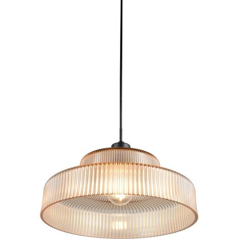 Suspension, Suspension vintage en verre strié Abella Ambre en Verre, BOITE A DESIGN (1/5)