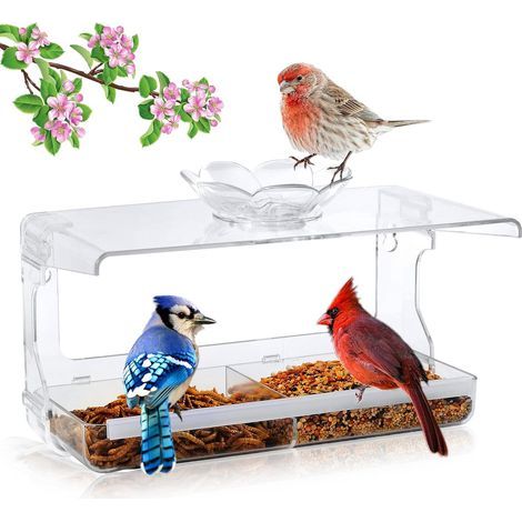 Mangeoire à oiseaux pour fenêtre - Mangeoire à oiseaux auto-adhésive sans rail - Mangeoire à oiseaux transparente d'extérieur - Mangeoire à oiseaux décorative pour jardin (1/5)