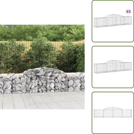 Gabionen mit Hochbogen 5 Stk. 300x50x60/80 cm Verzinktes Eisen - Gabionen - Gabionenkorb - Gartendeko - Gartenzubehör - Zaun (1/5)