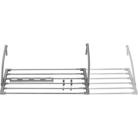 Étendoir à linge extensible pliable, 6 m de surface d'étendage, de 48 à 96 cm, pour balcon, radiateur, fenêtre, douche, avec clips pour chaussettes, 20 pinces, acier inoxydable (1/5)