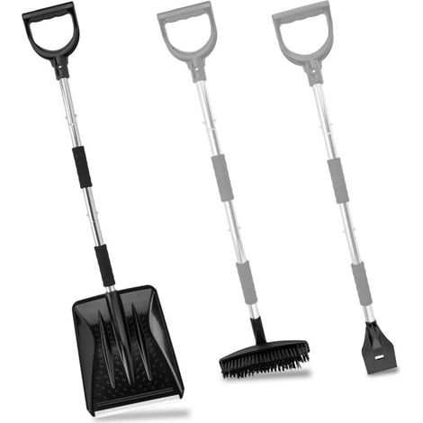 Kit de Pelle à Neige 3 en 1 Portable Pelle à Neige avec grattoir à Glace et Brosse à Neige, Poignée en Acier Inoxydable (Noir) (1/4)