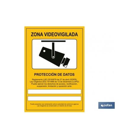 Panneau de vidéosurveillance en polystyrène 210x148mm, design variable mais signification fixe.