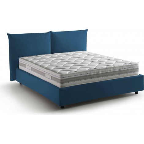 Dmora - Letto matrimoniale Dbrekal, Letto contenitore con rivestimento in tessuto, 100% Made in Italy, Apertura frontale, con materasso Cm 160x190 incluso, Blu