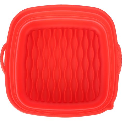 Lèche-frite Réutilisable Silicone Carré Grain Ondulé pour Airfryer, Cuisson Maison, Camping, Barbecue - Rouge (1/5)