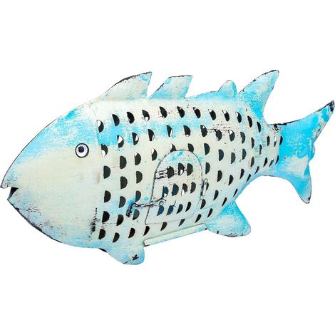 Pez portavela de metal envejecido azul 60x10x28h cm (1/5)