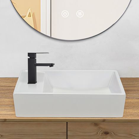 Lavabo da Appoggio Lavandino Bagno Rettangolare in Ceramica  - Lavabo sinistro 40 × 22 × 10 cmModerno lavabo sospeso con foro per rubinetto per un WC ospiti