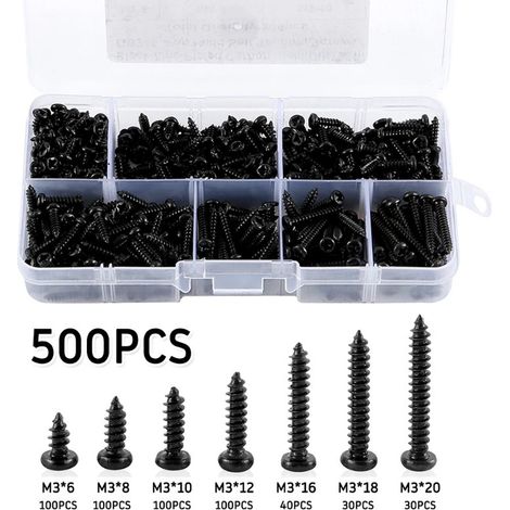 Kit de 500 vis M3, vis autotaraudeuses à tête Phillips, kit de tri de vis à bois (1/5)