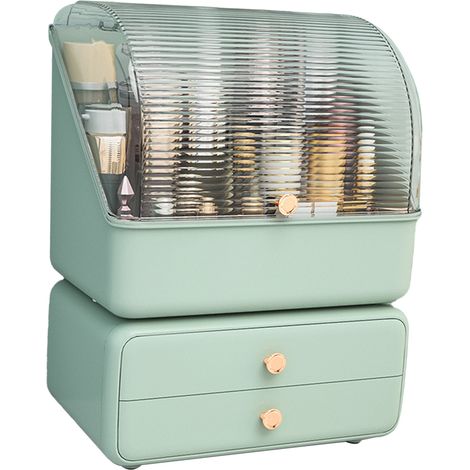 Kosmetikaufbewahrungsbox für den Schreibtisch mit Schubladen, hellgrüner, staubdichter Make-up-Organizer für Schmuck und Hautpflegeprodukte (1/5)