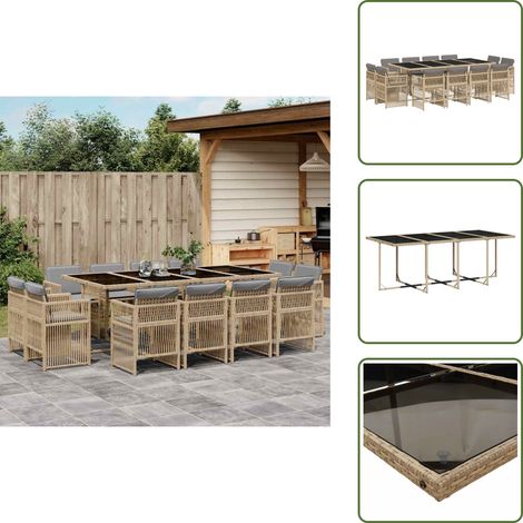 Cuscini da giardino - vidaXL Set Pranzo da Giardino 13 pz con Cuscini Beige Misto Polyrattan - Rattan PE