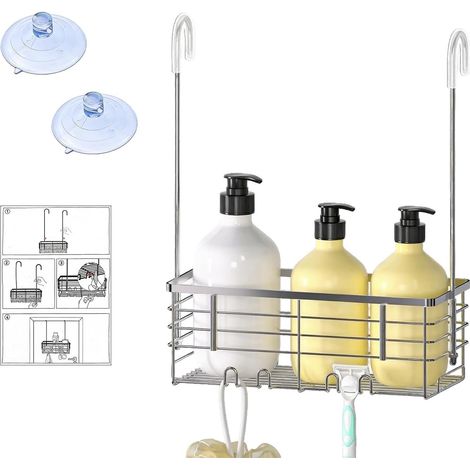 Étagère de Douche À Suspendre, Support pour Salle de Bain,Étagère de Douche sans Perçage,Porte Gel Douche pour Salles de Bains Compactes (Argentée) (1/5)