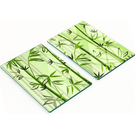 Juego de tablas de cocina de vidrio templado con dise帽o de bamb煤, 2 x 40 x 52 cm.
