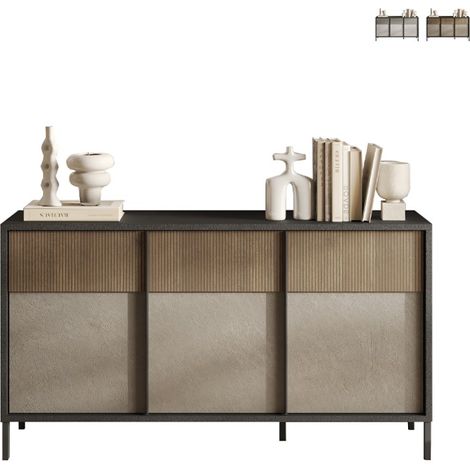 Modernes Küchen-Wohnzimmer-Sideboard aus Holz 156x40x86cm 3 Türen Pitea - Beige (1/5)