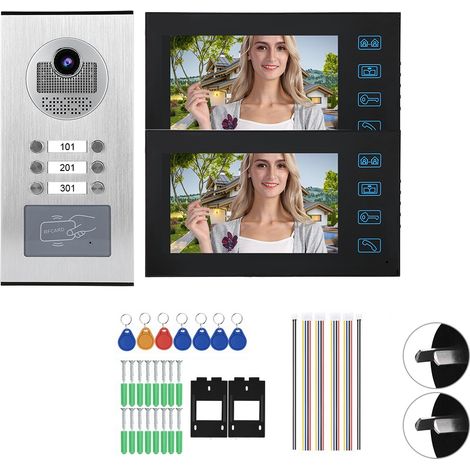 Sonnette vidéo RFID pour maison, 2 moniteurs 7 pouces, caméra infrarouge intégrée, alimentation 100-240V (AU) (1/5)