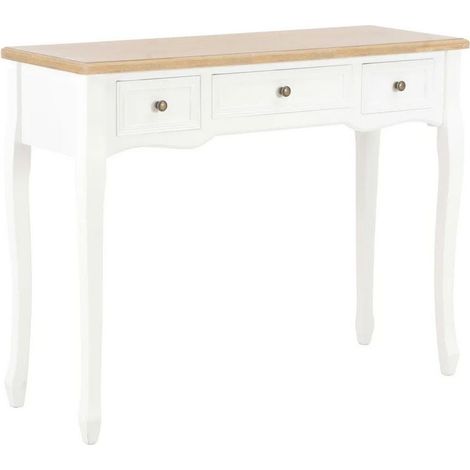 Console coiffeuse 3 tiroirs pin massif clair et blanc Moram (1/5)