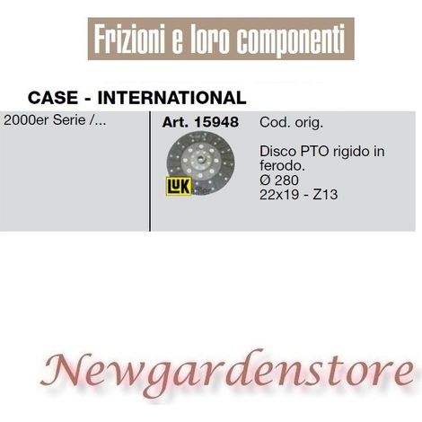 Disco de embrague TDF 15948 embrague CASE INTERNATIONAL serie 2000 tractor 280mm 22x19 Z13
