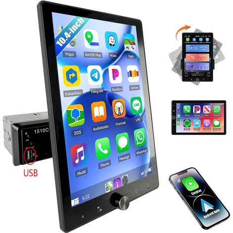 Autoradio 1 DIN 10,4" avec écran rotatif, compatible CarPlay et Android Auto, sans fil. (1/5)