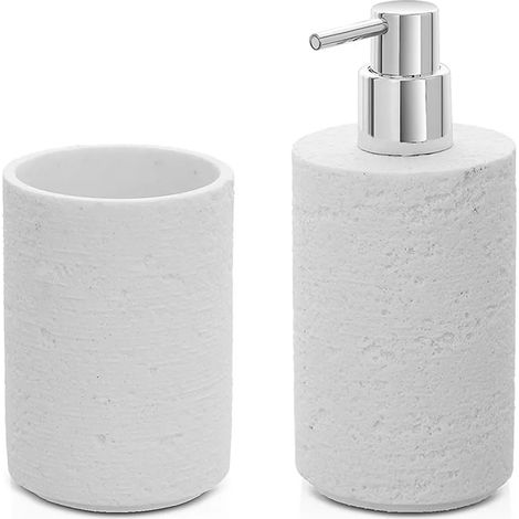 Set accessori bagno dispenser e portaspazzolini bianco in resina effetto pietra Matera (1/5)