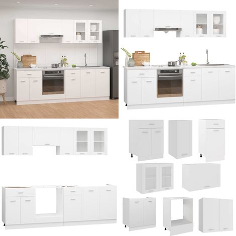 Ensemble de meubles de cuisine 8 pcs Blanc Aggloméré - Meuble De Cuisine - Ensemble De Cuisines - Armoire De Cuisine - Rangements Cuisine - Meuble Blanc - Home & Living (1/5)