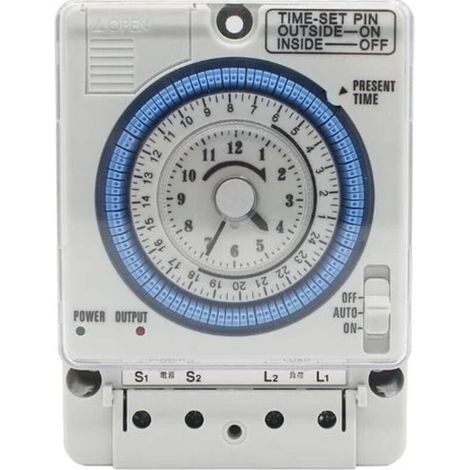 Tuserxln – Horloge analogique quotidienne avec minuterie mécanique – Programmation 15min à 24h – Alimentation 100-240V AC – Charge 16A (1/5)