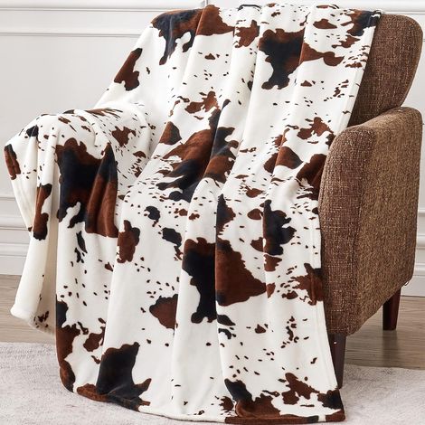 Couverture Vache - 127 x 152 cm - Imprimé Vache Noir et Blanc - Pour Canapé Lit ou Voyage - 1 Pièce (1/5)