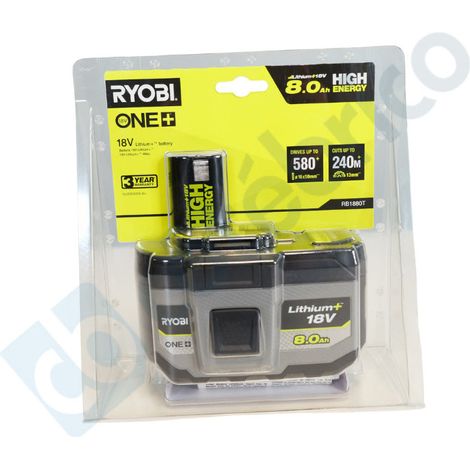 Bater铆a RYOBI ONE+ 18V HIGH ENERGY RB1880T 8,0 Ah ion de litio 4 LED