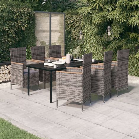 Salle à manger extérieure - vidaXL Ensemble à manger de jardin avec coussins 7 pcs Gris - Table et chaises (1/5)