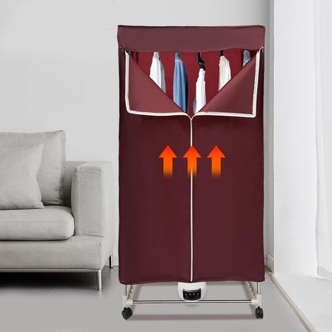 Sèche-linge électrique, 1500 W, avec écran tactile et minuterie, silencieux, armoire portable, pliable, séchoir à air chaud pour la maison, rouge