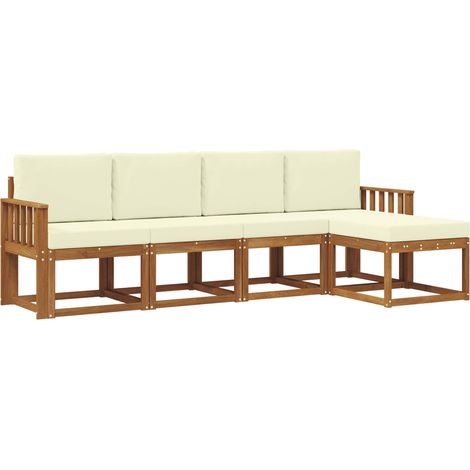 Set di divani da esterno con cuscino 5 pz Salotto da Giardino Naturale e Crema (1/5)
