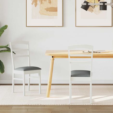 vidaXL Sedia da pranzo 2 pcs Bianco e Grigio Legno di gomma